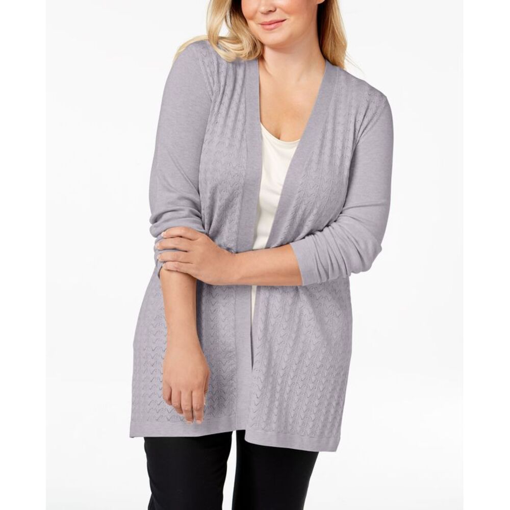Karen Scott Plus Size Long Pointelle Knit Cardigan Sweater